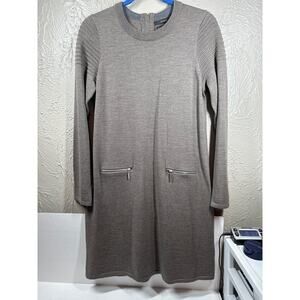 Tahari Sweater Dress 100% Merino Wool Extrafine Brown Round Neck Womens Sz Large
